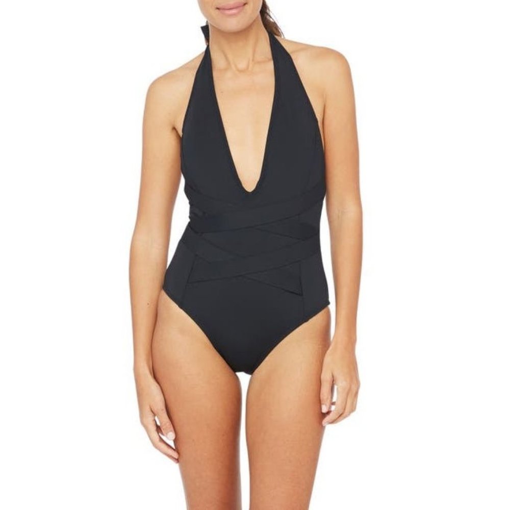 La Blanca Swimwear Plunge Neck OnePiece Swimsuit Gem